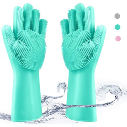 Husholdningshansker Silikon Vask Hansker, Oppvaskhansker, Kjøkken Hansker, Husholdnings Rengjøringshansker [Grønn]