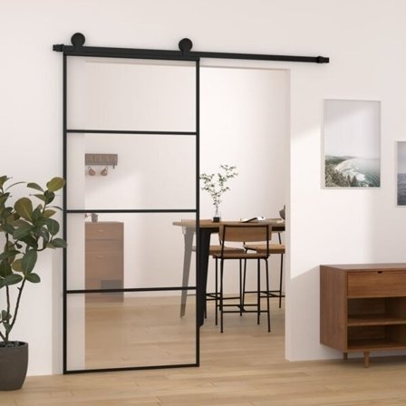 vidaXL Skjutdörr med beslagset ESG glas och aluminium 90x205 cm