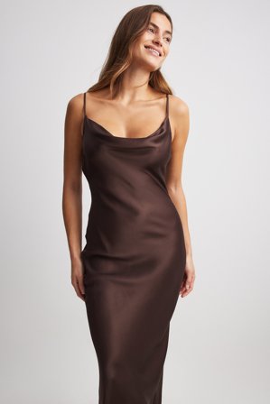 NA-KD Waterfall Midi Slip Dress - Slip-kjoler - Brun - EU 36