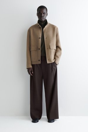 COS Homme Pull À Col Boutonné En Laine Mérinos in Marron