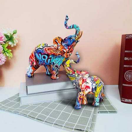 Farverig kunst elefant statue skulptur figur samleobjekt gave