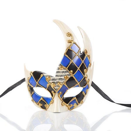 Maskeradmask för män (blå/svart), vintage venetiansk rutig M