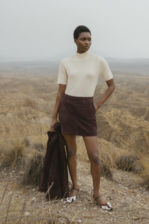 Premium Selection Knitted Wool Short Sleeve High Neck Top - Turtlenecks - Råhvid - S