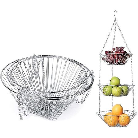 Tråd hängande korg, 3-lagers rostfritt stål fruktkorg för hem kök badrum restauranger