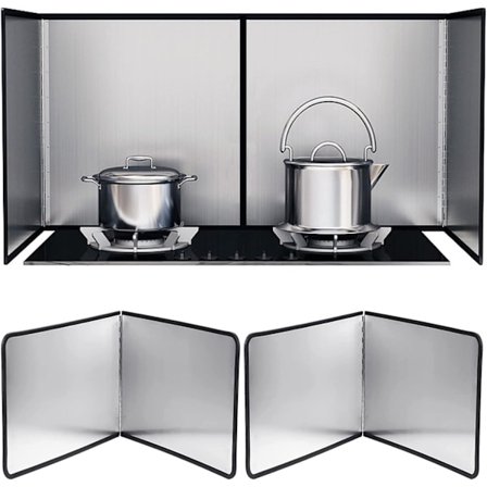 Köksredskap - Fettstänkskydd i rostfritt stål - Fritös/wokpanna - Värme- och rökisolering - Vikbart spisskydd - 2-pack - Vikbart på båda...