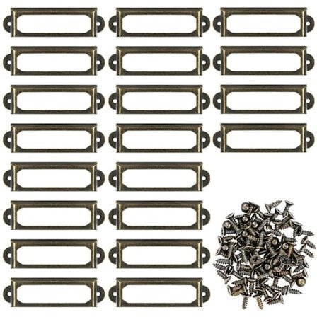 20 stk. Metal Etikettholdere 60x17mm til Kontor Bibliotekshylder Ramme Vintage Navneskilt med Skruer