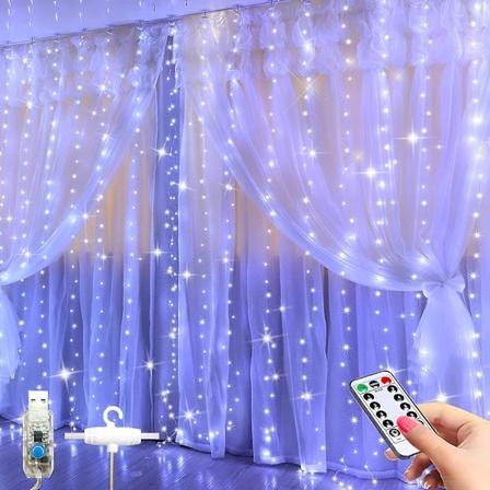 Vedenpitävä USB-verhovalosarja kaukosäätimellä, 8 tilaa, LED-tuikkuvalot, joulujuhla-, hää- ja halloween-koriste