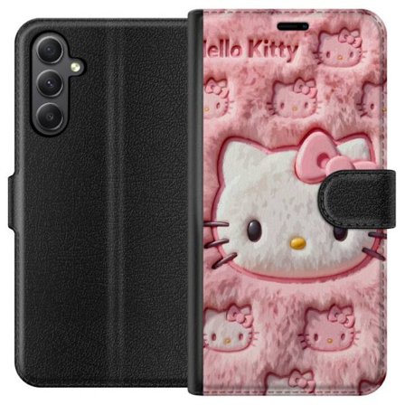 Yhteensopiva Lompakkokotelo Samsung Galaxy S23 FE Hello Kitty vaaleanpunainen pörröinen tausta, jossa on ikoninen kasvot ja kawaii-esteettisyys