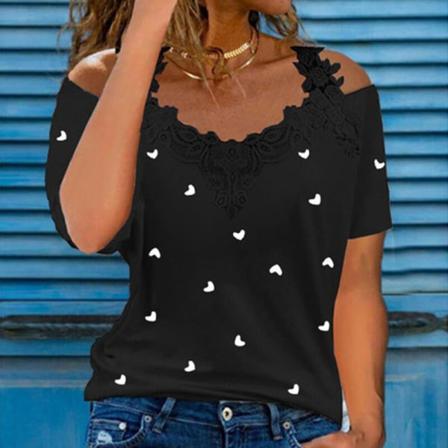 T-shirt Med Spetsskarvning För Kvinnor Off Shoulder Pullover