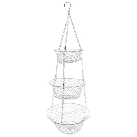 3-lags Frugtkurv, Grøntsagskurv Kæde Hængende Pladsbesparende Frugt, Planter Opbevaringskurv (sølv)