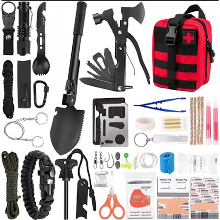 Mini Överlevnadsverktygssats för Utomhusbruk: Eldstartare + kompass + vajersåg + nödfilt; Camping & Vandring EDC (Everyday Carry) Kit