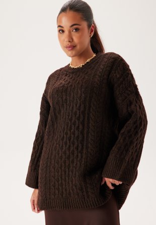 VILA - Vikaia L/S OVERSIZE CABLE KNIT - Coffee Bean - Kläder - - Bubbleroom