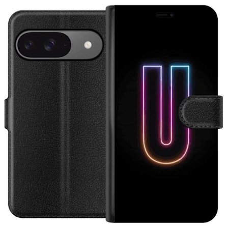 Kompatibelt Plånboksfodral till Google Google Pixel 9 Pro Minimalistisk neonbokstav U i färgstark ljuseffekt mot svart bakgrund