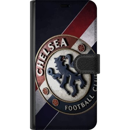 Motorola Edge 50 Fusion Lompakkokotelo Chelsea FC-emblemi 3D-tyylillä, jossa on sinisiä, valkoisia ja punaisia yksityiskohtia, jotka luovat voimakka