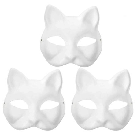 3 st Therian Masker Vita Kattmasker Blanka DIY Mask Djur, Kattmask