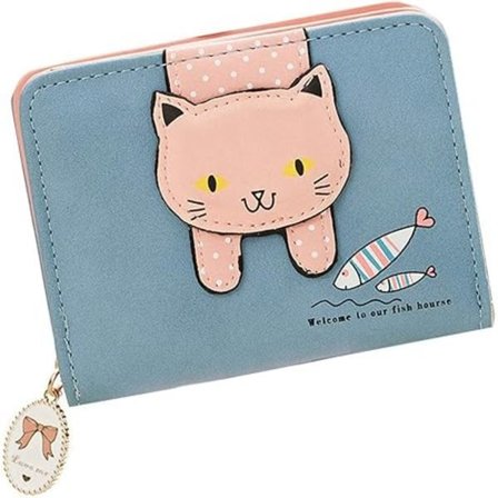 Jenter Kvinner Liten Lommebok Søtt Kattemønster Clutch Veske Myntoppbevaring Kortorganisator