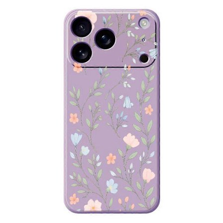 Skall til iPhone 17 Pro Max Rosa Blå Blomster Mønstertrykk Rett Kant TPU Telefon Bakside Lilla