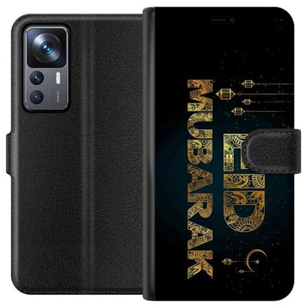 Yhteensopiva Lompakkokotelo Xiaomi 12T Pro Kultainen ramadan-aiheinen motiivi, jossa on koristeellista typografiaa, lyhtyjä, puolikuu ja tähtiä tum