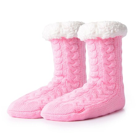 Gulvsokker med vinterfløyel og tykke, varme tøfler, rosa sokker i én størrelse som passer alle