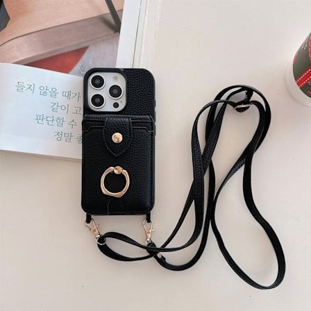 Etui til iPhone 13 Pro svart crossbody multi-kort ring solid full anti-fall klistremerke Japan