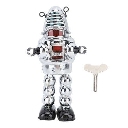 Metal Fäktning Robot Vuxen Clockwork Walking Statyett Leksak för Collection Födelsedag Holiday Present Silver