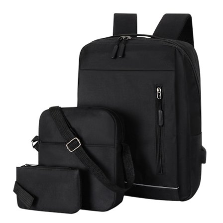 Vanntett Reise Laptop Ryggsekk med Skulderveske og Myntveske, College Bag Tre-delt Sett Svart