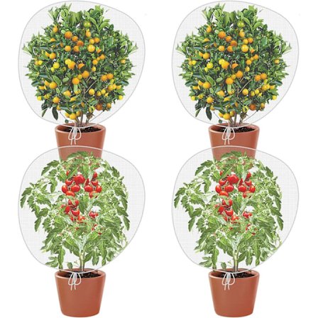 4 stk Insekt- og Fuglenett med Trekkstreng, 80 x 80 cm Hageinsektenett Plantedeksel, Frukttrærnett for å Beskytte Plantefrukter
