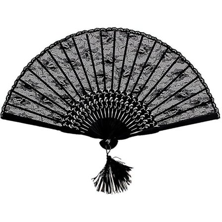 Naisen ja tytön vintage-retro kukka pitsi käsikäyttöinen taittuva kävifani (musta) Bd