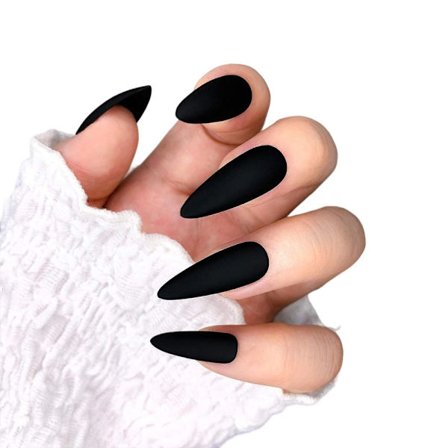 24 stk. Falske Negle Matte Ren Farve Medium Lange Stiletto Mandel Tryk på Negle Falske Spidser Kunstige Finger Manicure til Kvinder og Piger (Sort)