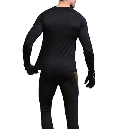 Vintervarmt undertøjssæt til mænd, camouflage, langærmet top, lange underbukser til bjergbestigning, cykling, skiløb, træning, vandring, sort M