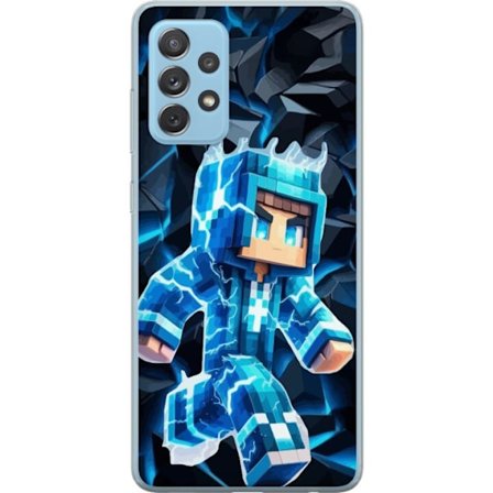 Kompatibel Mobilcover til Samsung Galaxy A72 5G Blokbaseret helt i blåt energi rustning med elektriske effekter futuristisk gaming illustration