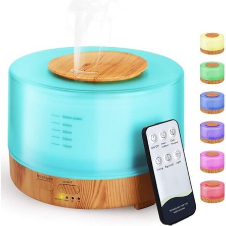 500ml Eterisk Oljediffuser med Bluetooth-högtalare, Tyst Ultraljuds Luftfuktare med Sval Dimma, 7 Färgers Ljus och APP för Kontor, Spa, Yoga - Gul