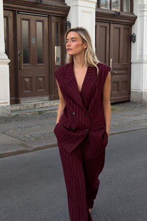 NA-KD Débardeur oversize coupe carrée - Blazer sans manches - Bordeaux/Rayé - EU 32