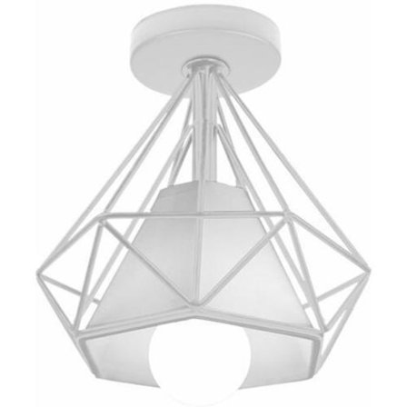 Bur Lampa Tak Industriell Diamantformad Metall E27 Armatur för Sovrum Korridor Bar Vit