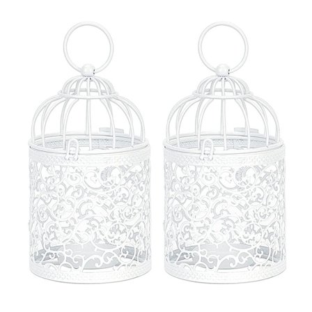 2 stk. fuglebur med gennembrudsmønster, Vintage lyslygte dekorative lysestager til ophængning eller bordplade boligindretning bryllupsfest tilbehør