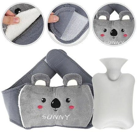 Stor Varmtvandsflaske med Plysset Fåreskindsovertræk, Bælte til Taljen, Vinterflasker