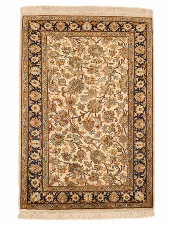Kashmir Pure Silke 24/24 Quality Tæppe Håndknyttet 64X93 Brun/Orange Indien