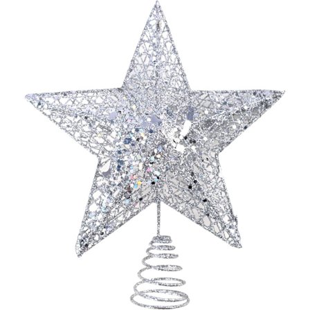Sølv Træ Stjerne Juletræsstjerne Metal Juletræsstjerne Topper til Juletræspynt Julehjemindretning