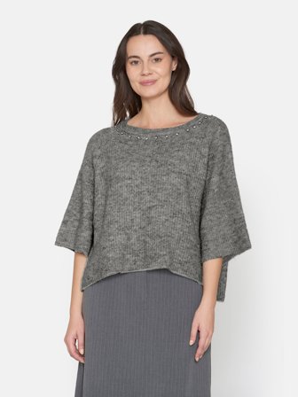 B. COPENHAGEN - Kortærmet Uld Strik - Lys Grey Melange - Rhinsten