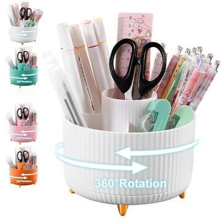 Työpöydän kynäteline, 5 lokeroa, 360° kierto, sopii toimistoon, kouluun, kotiin (B-valkoinen)