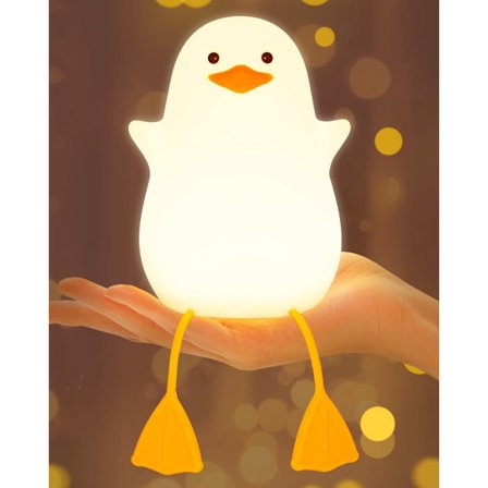 Natlampe, stemningslys, tegneserielampe, genopladelig sengelampe, stemningsbelysning, tre gearjusteringer, lange fødder andeform, sød og varm