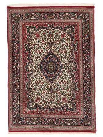 Ghom Kork/Silke Tæppe 141X200 Mørkerød/Brun Uld, Persien/Iran