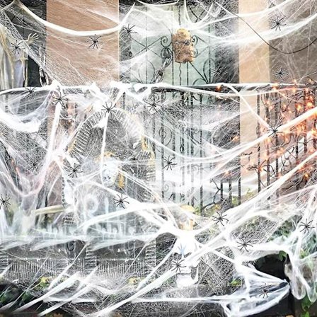 Halloween Dekorationer 40 G Stretch Spindelnät och 100 Små Spindlar Halloweenfest