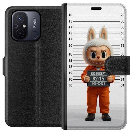 Kompatibel Tegnebogsetui til Xiaomi Xiaomi Redmi 12C Sød tegnet kaninfigur i fængselsklæder med fangenummer mod baggrund med længdemåling