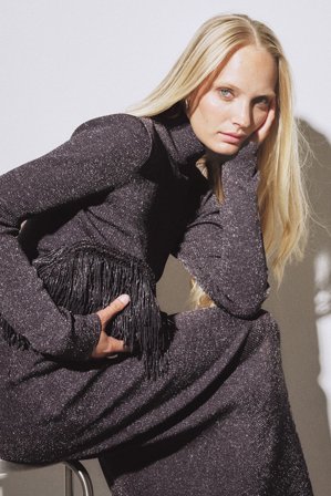 NA-KD Knitted Glitter Polo Maxi Dress - Festkjoler - Lilla - XS