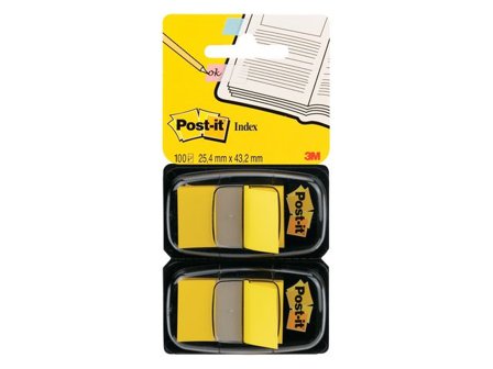 POST-IT Indexflikar med hållare, medium 25,4 x 43,2 mm, gula, 2 x 50 dubbelförpackning - Lyreco - Kontorsmaterial - Indexflikar och märkflikar - 