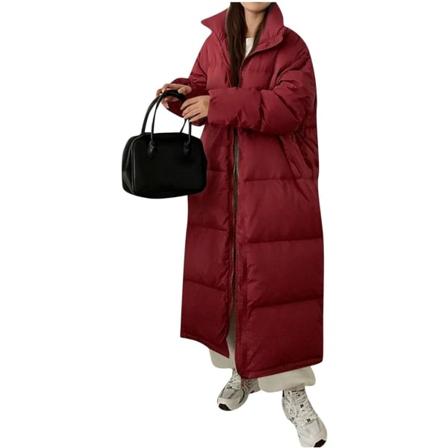 Vinrød lang vinterjakke til mænd og kvinder Løstsiddende jakke med ståkrave /S Vinrød S