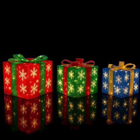 LED Gaveæsker Sæt med 3 - Røde Grønne Blå Farvede Lys