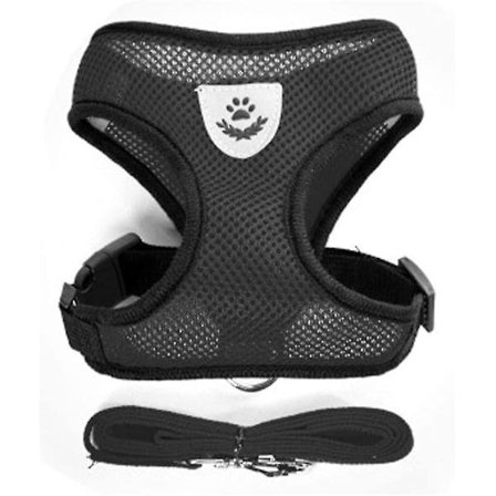 1 stk. Åndbar Mesh Lille Hund Kæledyrssele Og Snor Sæt Hvalp Kat Vest Sele Halsbånd Til Chihuahua Mops Bulldog Kat (m2.5-4kg, Sort)