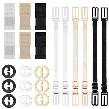 21 deler BH-tilbehør, 6 deler BH-forlengere + 6 deler BH-stroppholdere + 9 deler BH-klips